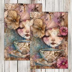 MOUSSELINE PAPIER DE TISSU DE DÉCOUPAGE DE LA FILLE DE THÉ BO