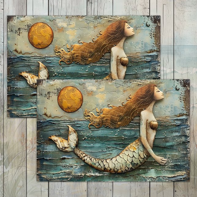 MOUSSELINE PAPIER DE TISSU DE DÉCOUPAGE DE MÉDIAS MIXTES SURR (SURREAL MERMAID MIXED MEDIA DECOUPAGE TISSUE PAPER)