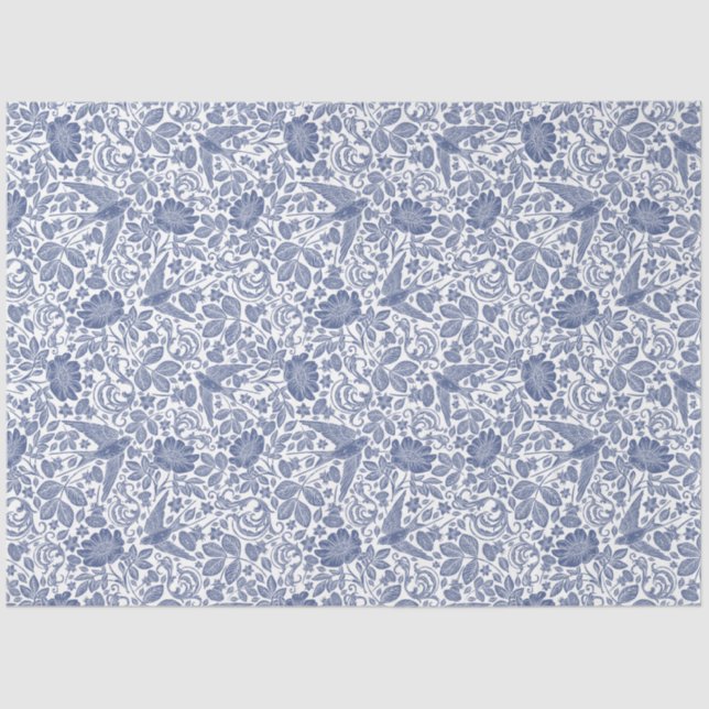 Mousseline Papier de tissu de découpage floral d'oiseau bleu (Recto)