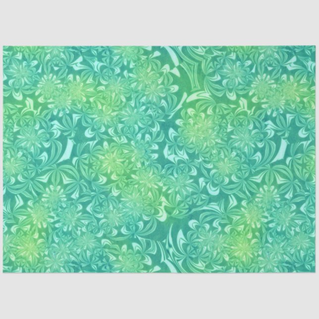 Mousseline papier de tissu de fleurs de batik vert (Recto)
