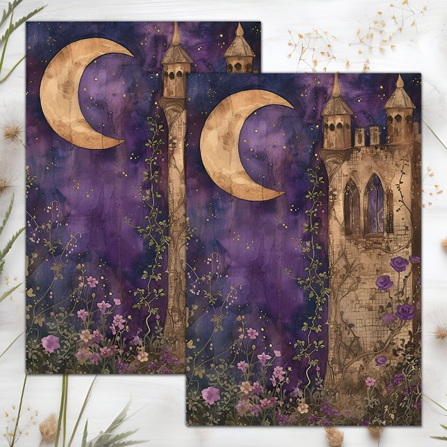 MOUSSELINE PAPIER DE TISSU DÉCOUPABLE DE LA LUNE ET DU CHÂTEA (MOON AND CASTLE DECOUPAGE TISSUE PAPER)