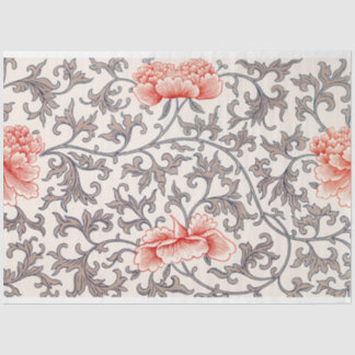 Mousseline Papier de tissu floral gris et corail