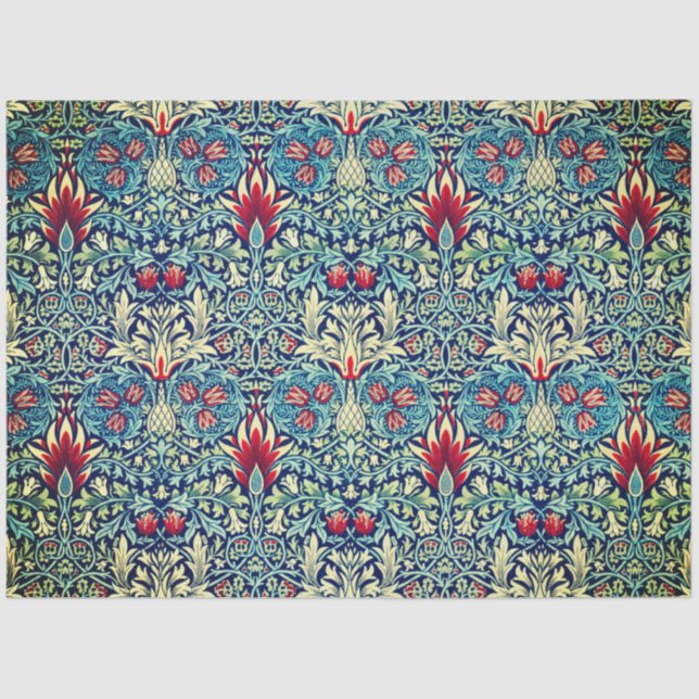 Mousseline PAPIER DE TISSU FLORAL William Morris EN BLEU (Recto)