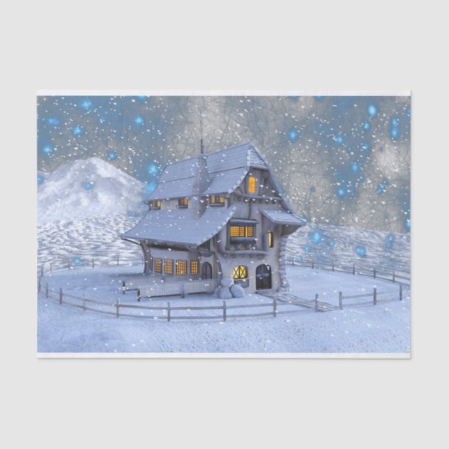 Mousseline papier de tissu maison de noël (Recto)