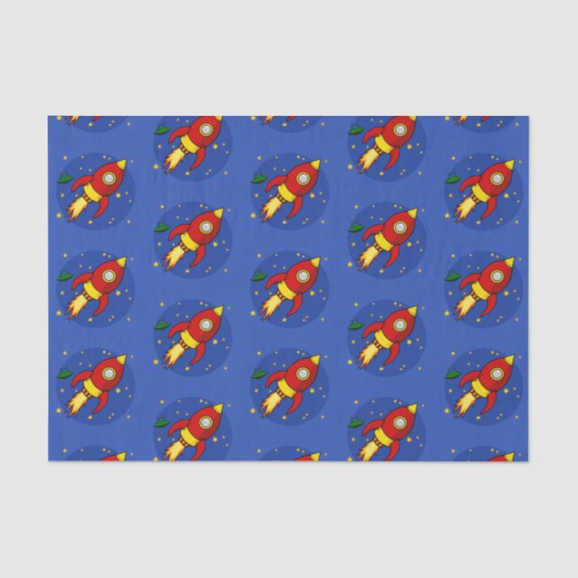 Mousseline Papier de tissu motif rouge fusée (Recto)