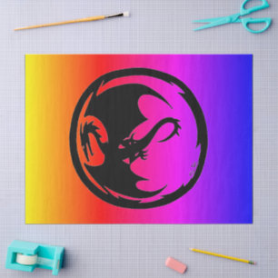 Mousseline Papier de tissu noir Dragon