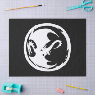 Mousseline Papier de tissu noir Dragon blanc grand