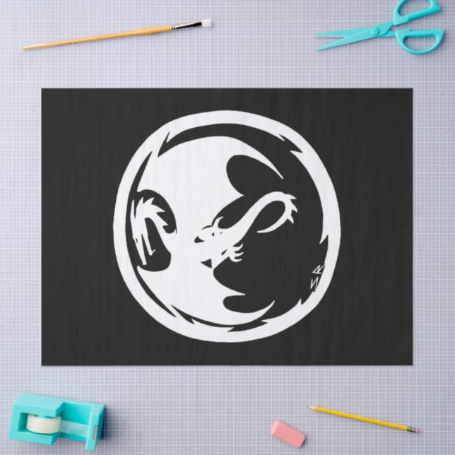 Mousseline Papier de tissu noir Dragon blanc grand (Artisanat)