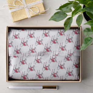 Mousseline Papier de tissu père Noël Skiing