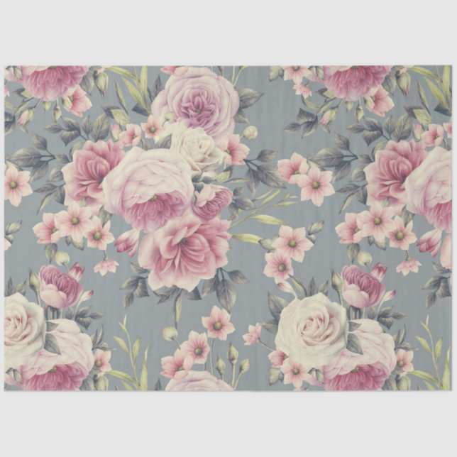 Mousseline papier de tissu rose roses (Recto)