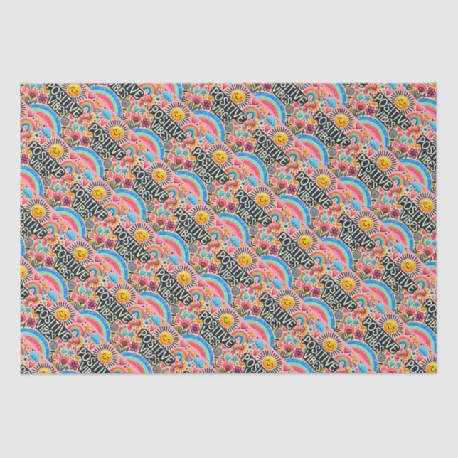 Mousseline Papier de tissu rose, soleil et arc-en-ciel (Recto)