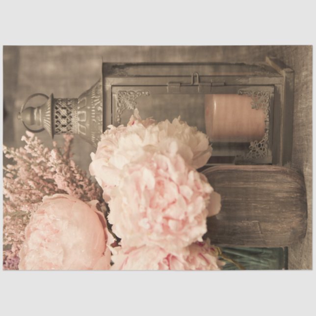 Mousseline Papier de tissus 20x30 Peonies roses et Lanterne S (Recto)