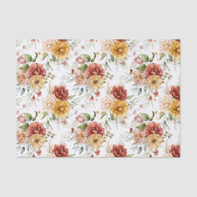 Mousseline Papier de tissus (3) Petites pivoines Motifs rouge (Recto)