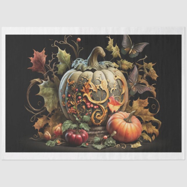 Mousseline Papier de tissus - automne "N" citrouille (Recto)