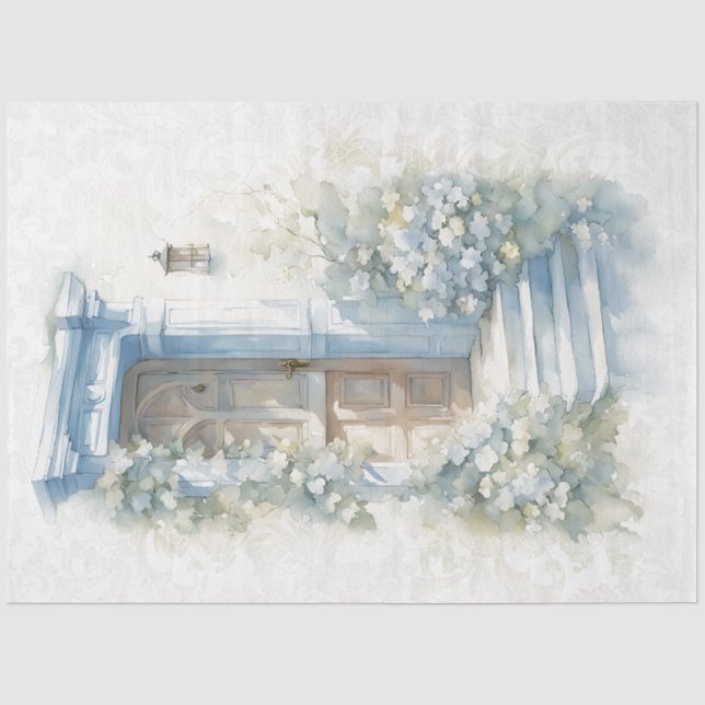 Mousseline Papier de tissus bleu floral (Recto)