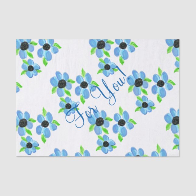 Mousseline Papier de tissus bleu floral (Recto)