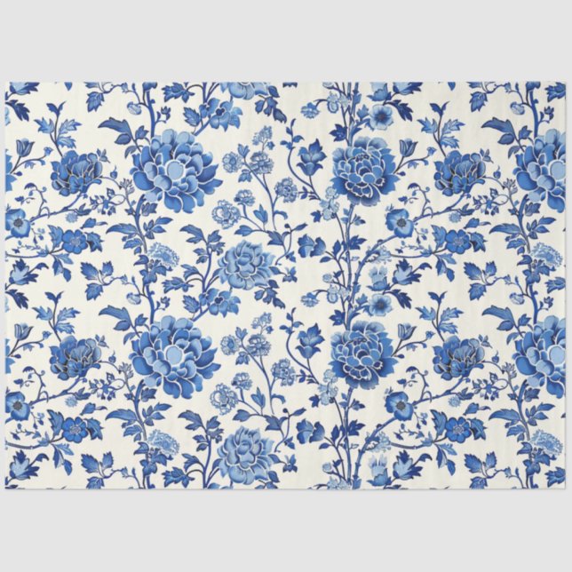 Mousseline Papier de tissus bleu floral (Recto)