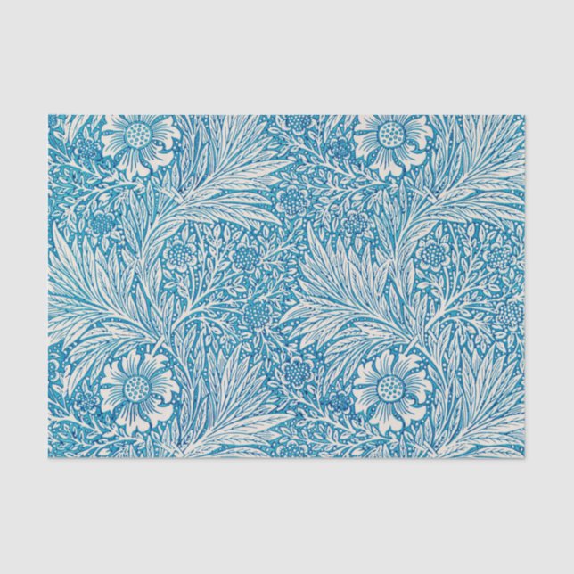 Mousseline Papier de tissus bleu ivoire William Morris Floral (Recto)