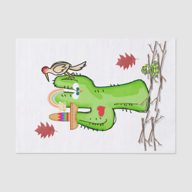 Mousseline Papier de tissus Cactus Bird (Recto)