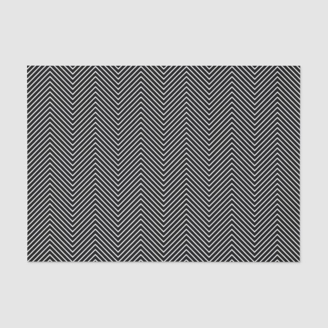 Mousseline Papier de tissus Chevron Line - Blanc sur noir (Recto)