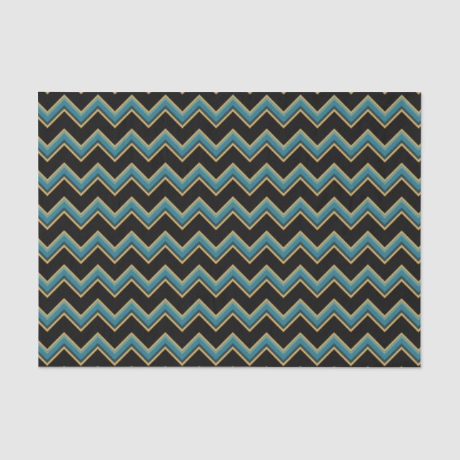 Mousseline Papier de tissus Chevron turquoise et or (Recto)