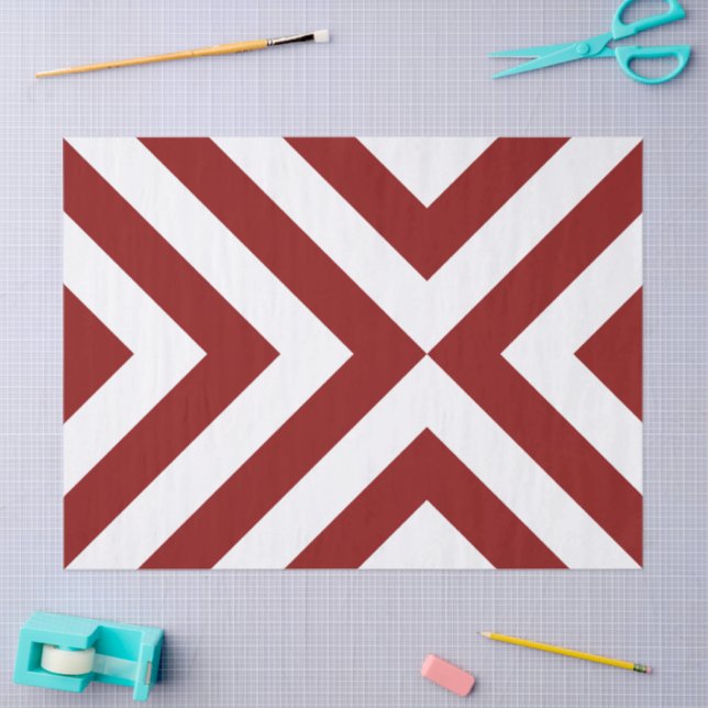 Mousseline Papier de tissus Chevrons rouge et blanc (Artisanat)