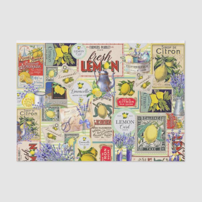 Mousseline Papier de tissus citron et lavande (Recto)