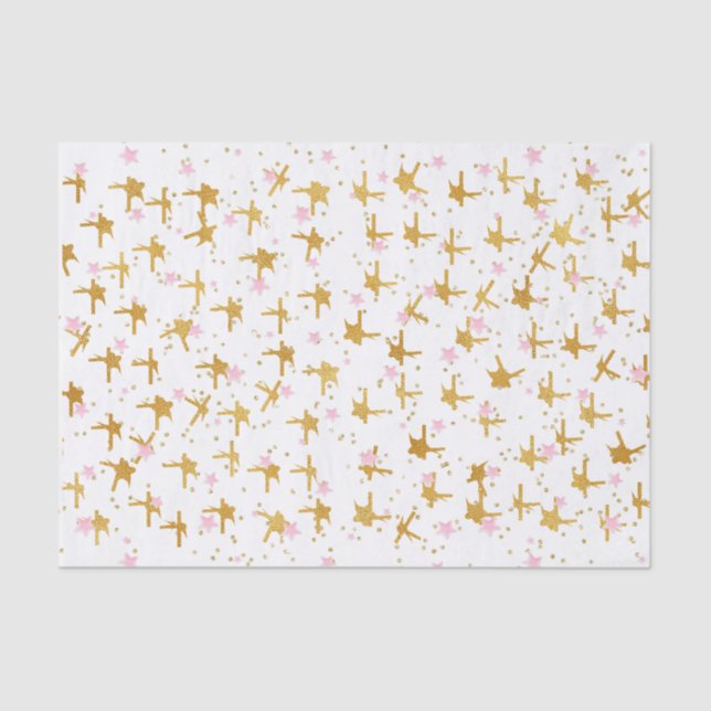 Mousseline Papier de tissus Confetti rose et or Stars (Recto)