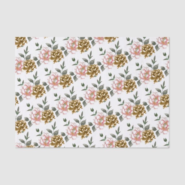 Mousseline Papier de tissus de bronze et de pivoine rose (Recto)
