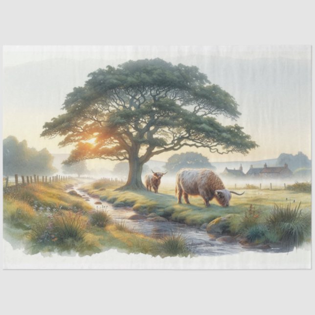 Mousseline Papier de tissus de découpage Bovins West Highland (Recto)