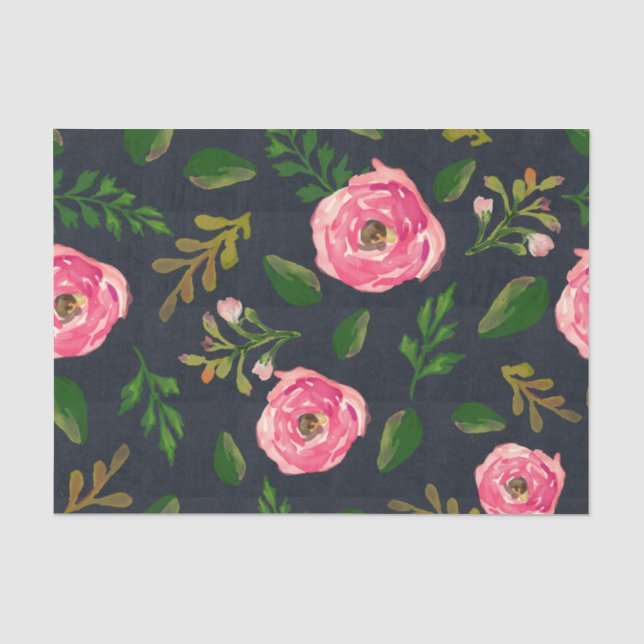 Mousseline Papier de tissus Denim Fleur (Recto)