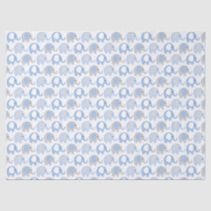 Mousseline Papier de tissus - Eléphants bleus et gris