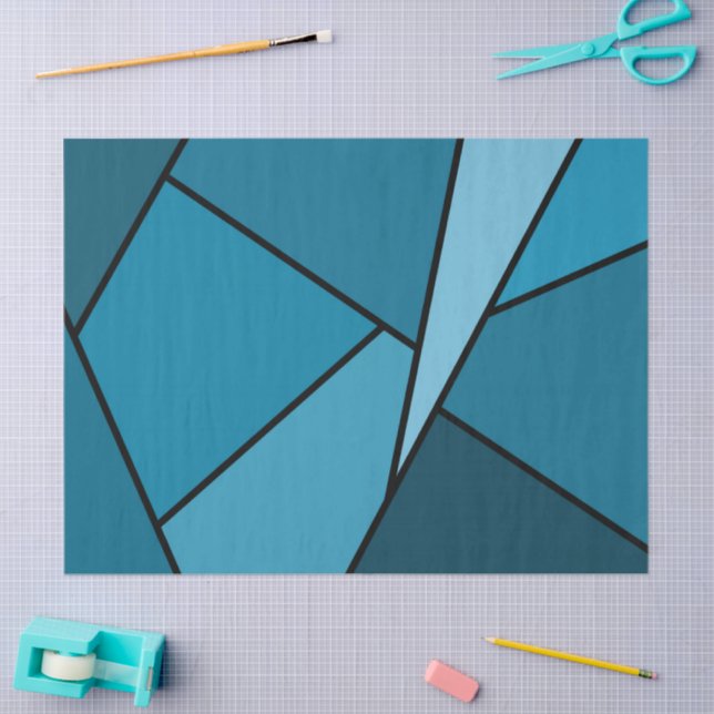 Mousseline Papier de tissus en polygones Turquoises Abstraits (Artisanat)