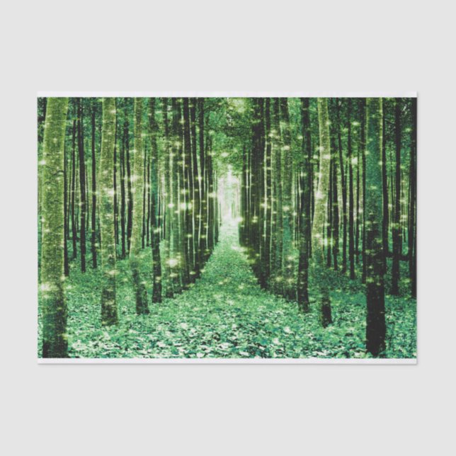 Mousseline Papier de tissus Forêt magique Mystère verte (Recto)