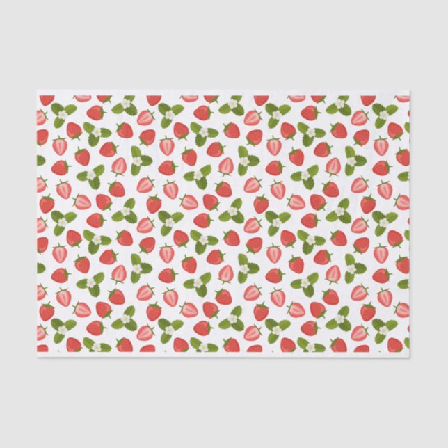 Mousseline Papier de tissus fraises - Blanc (Recto)