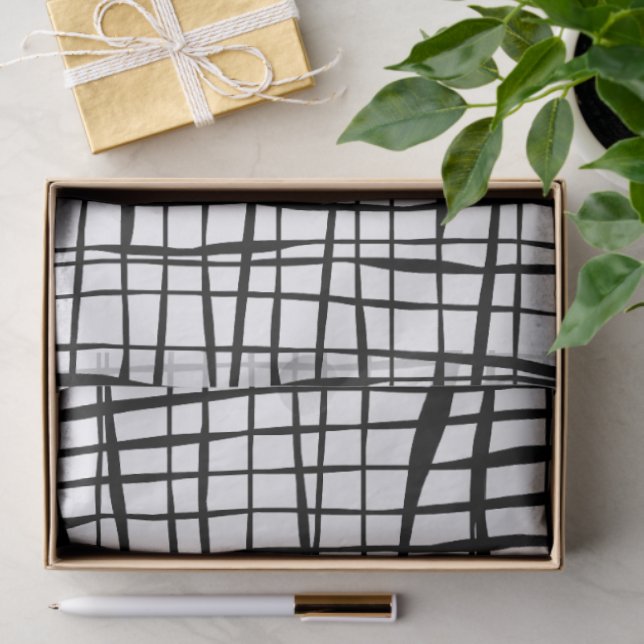 Mousseline Papier de tissus grillés à maille noire et blanche (Cadeau)