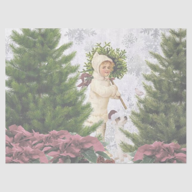 Mousseline Papier de tissus Jack Russell Pink Poinsettias (Recto)