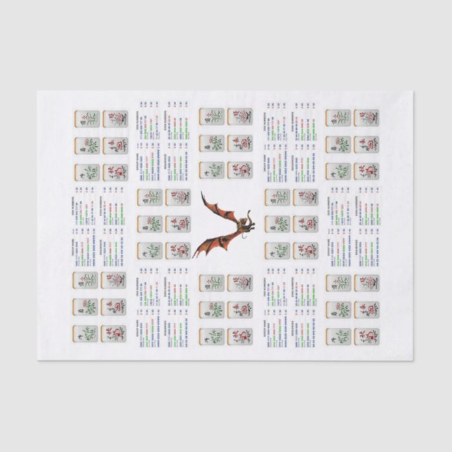 Mousseline Papier de tissus Mahjong Dragon (Recto)