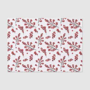 Mousseline Papier de tissus Red Holly Berries illustré