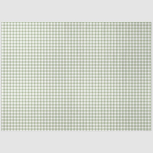 Mousseline Papier de tissus Sage Green & White En vichy (Recto)