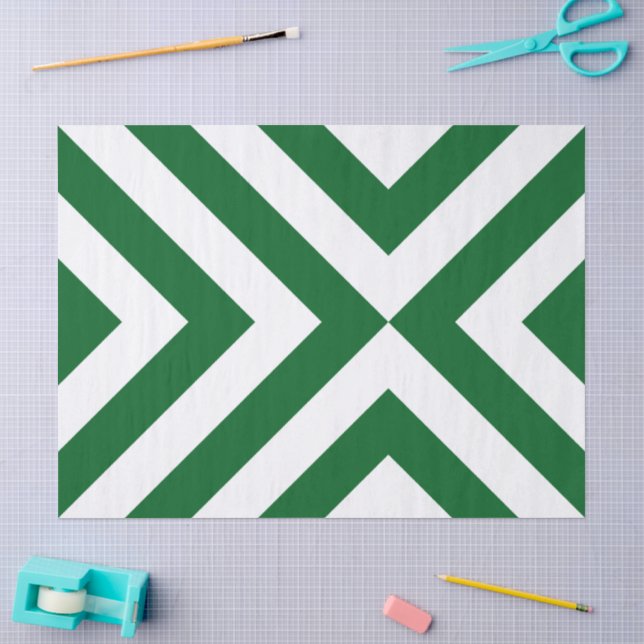 Mousseline Papier de tissus vert et blanc Chevrons (Artisanat)
