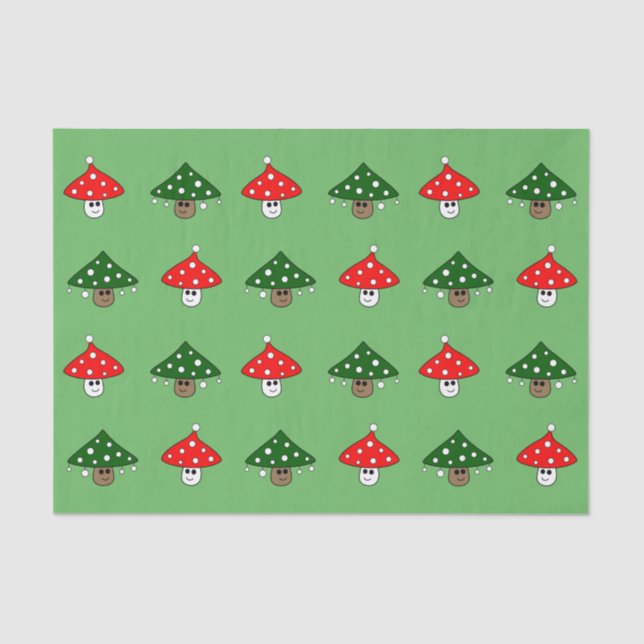 Mousseline Papier de tissus vert Festif Champignons (Recto)