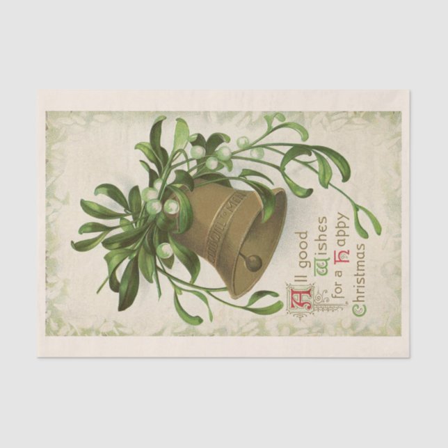 Mousseline Papier de tissus Vintage Christmas Bell (Mistletoe (Recto)