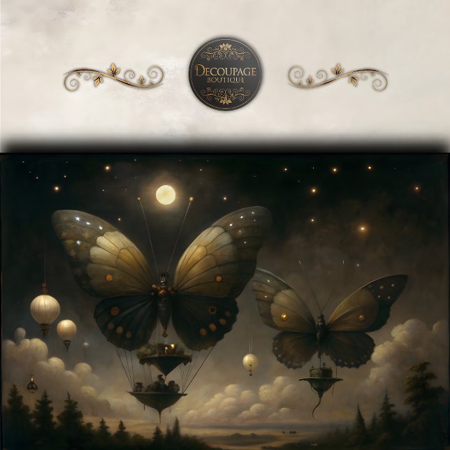 Mousseline Papier Décollage de Dirigeable Papillon au Clair d (Moonlit Butterfly Airship Decoupage Tissue Paper)