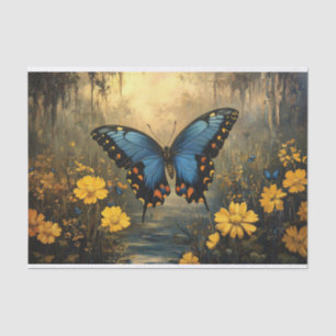 Mousseline Papier Décollé Papillon Vintage et Fleurs Jaunes