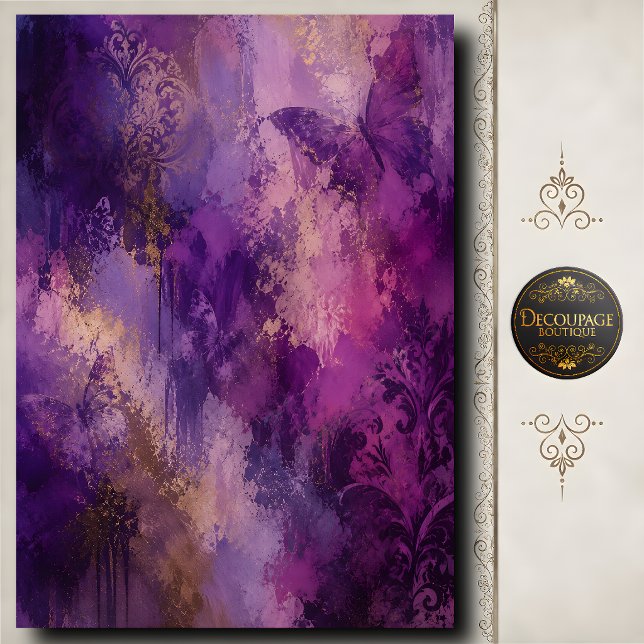 Mousseline Papier Décoratif Découpe Papillon Violet Art Abstr (Purple Butterfly Decoupage Damask Abstract Art Tissue Paper)