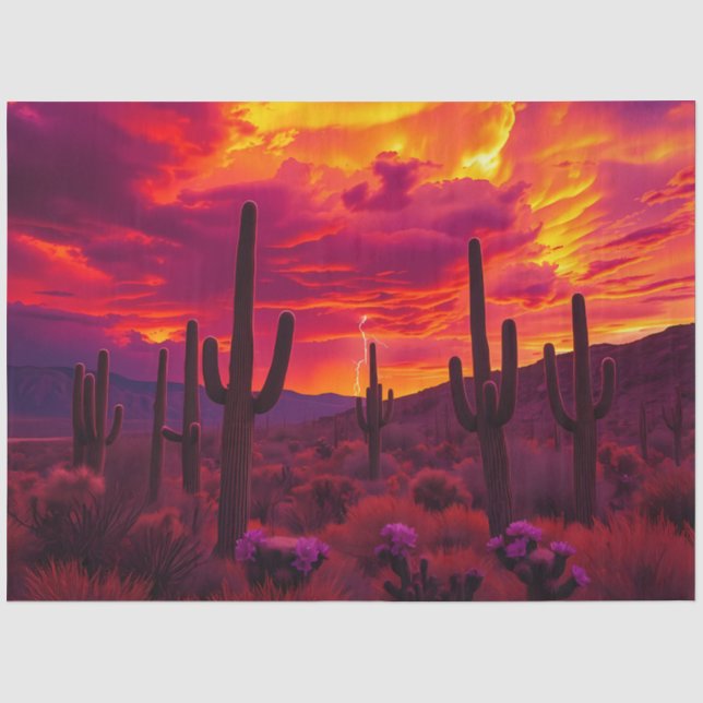 Mousseline Papier Découpage Coucher de Soleil sur Cactus du D (Recto)