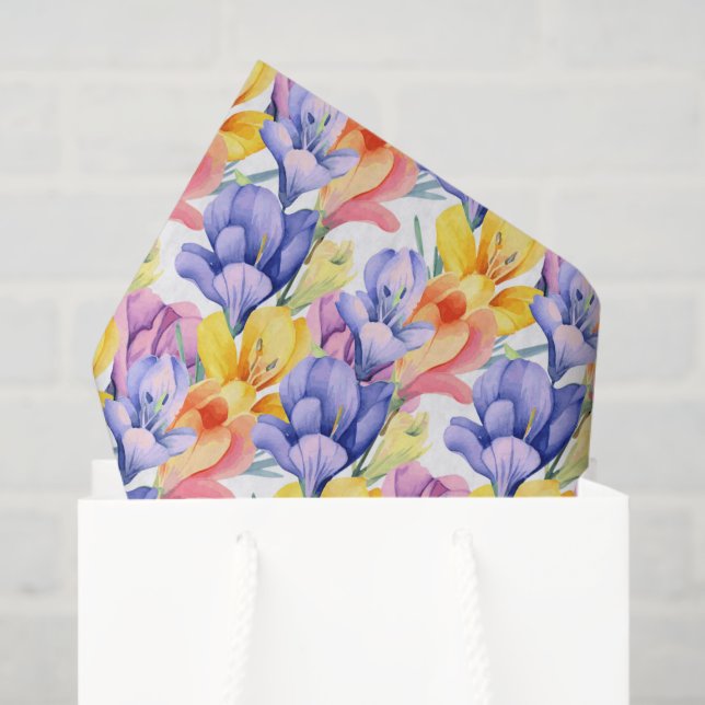 Mousseline Papier découpage Crocus Jaune Violet, Floral (Sac cadeau)