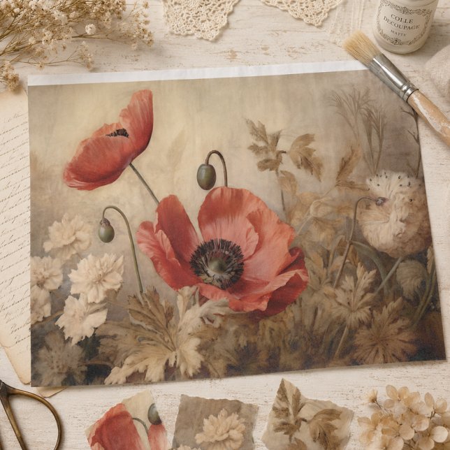 Mousseline Papier découpage éphémère botanique Coquelicot Rou (Créateur téléchargé)