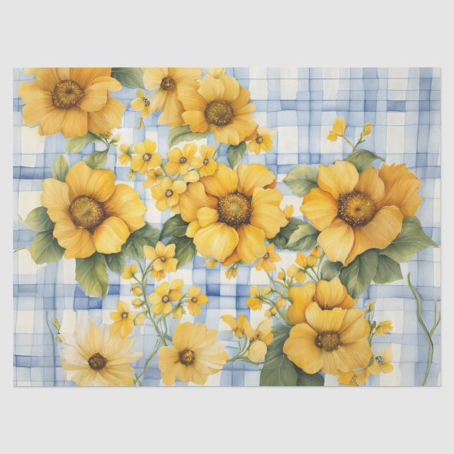 Mousseline Papier decoupage Ferme Campagne Bleu Gingham avec  (Recto)